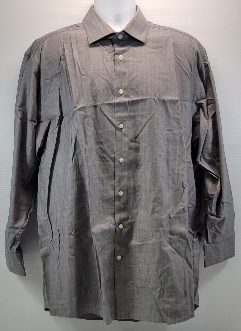 B) Collection by Michael Strahan Men Button Collar Gray Dress Shirt 18 34/35